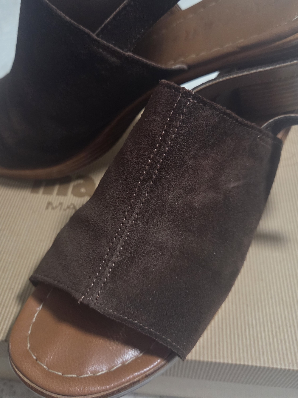 Women's Suede Open-Toe Mule Slide - Dark Brown